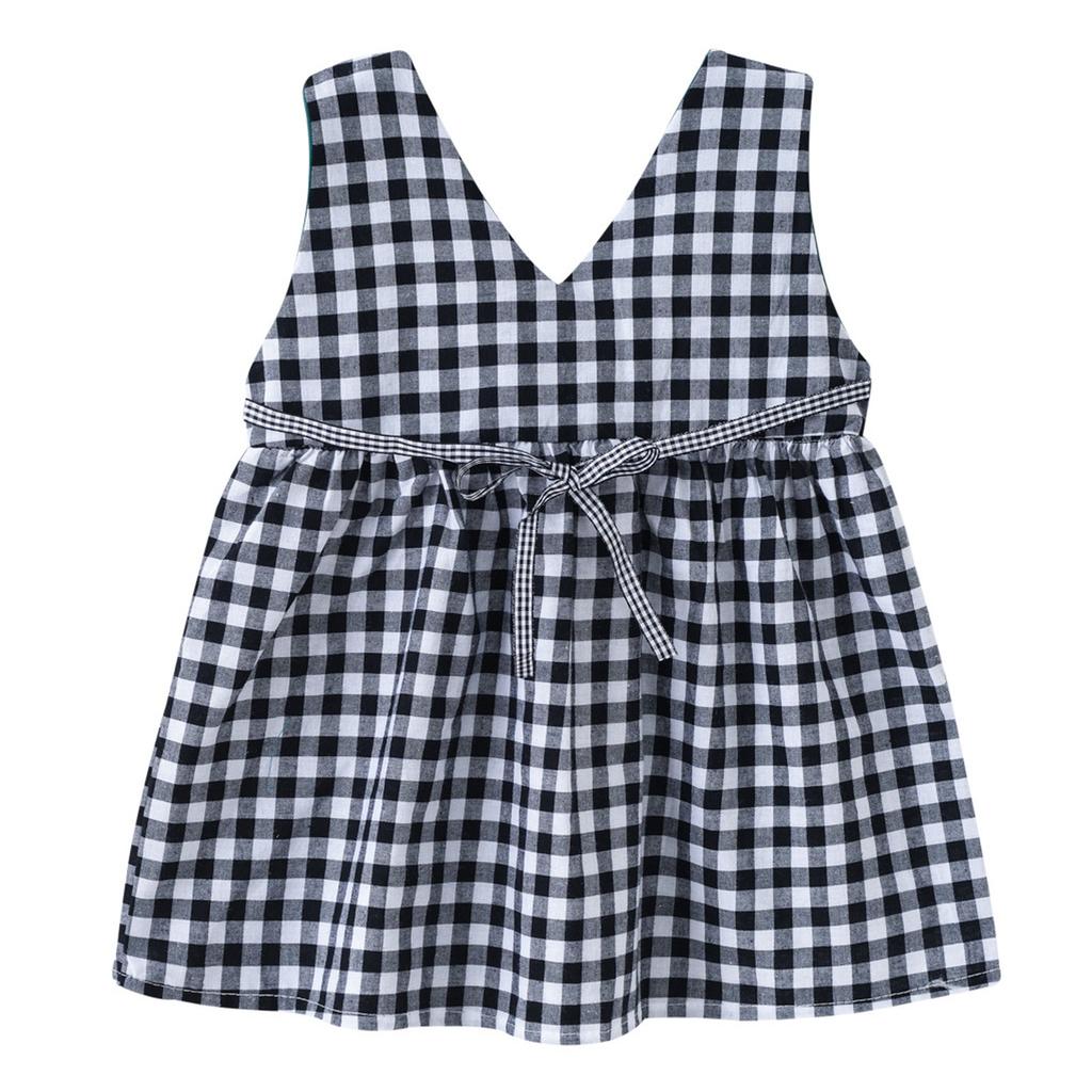 Girl Princess Dress With Bow And Plaid Suspender Dress
