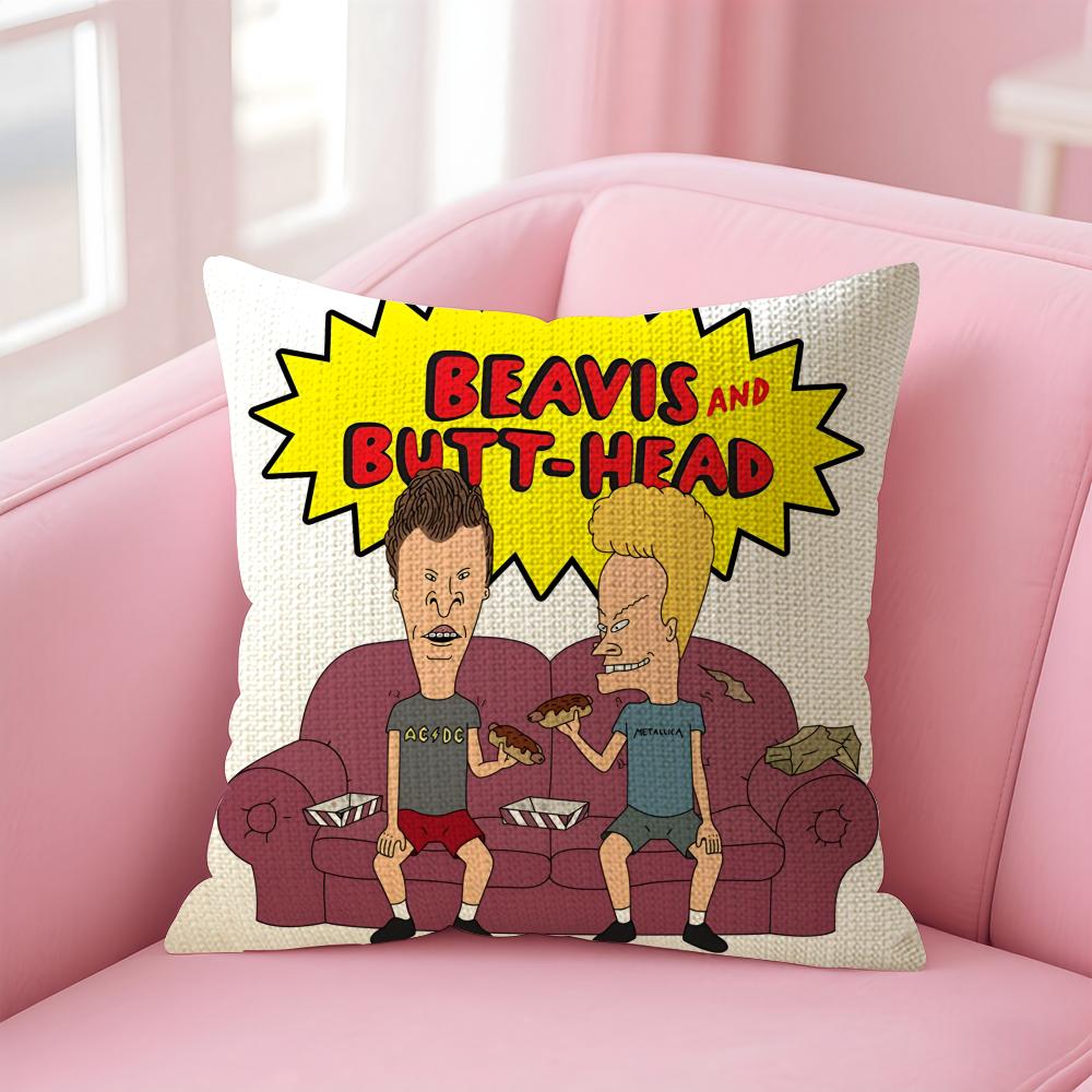 B-Beavis And Butt-Head Kissenbezug Natürlicher Leinen-Kissenbezug Doppelseitiger Druck Dekorative Sofakissenhülle Heimdekoration Geschenk
