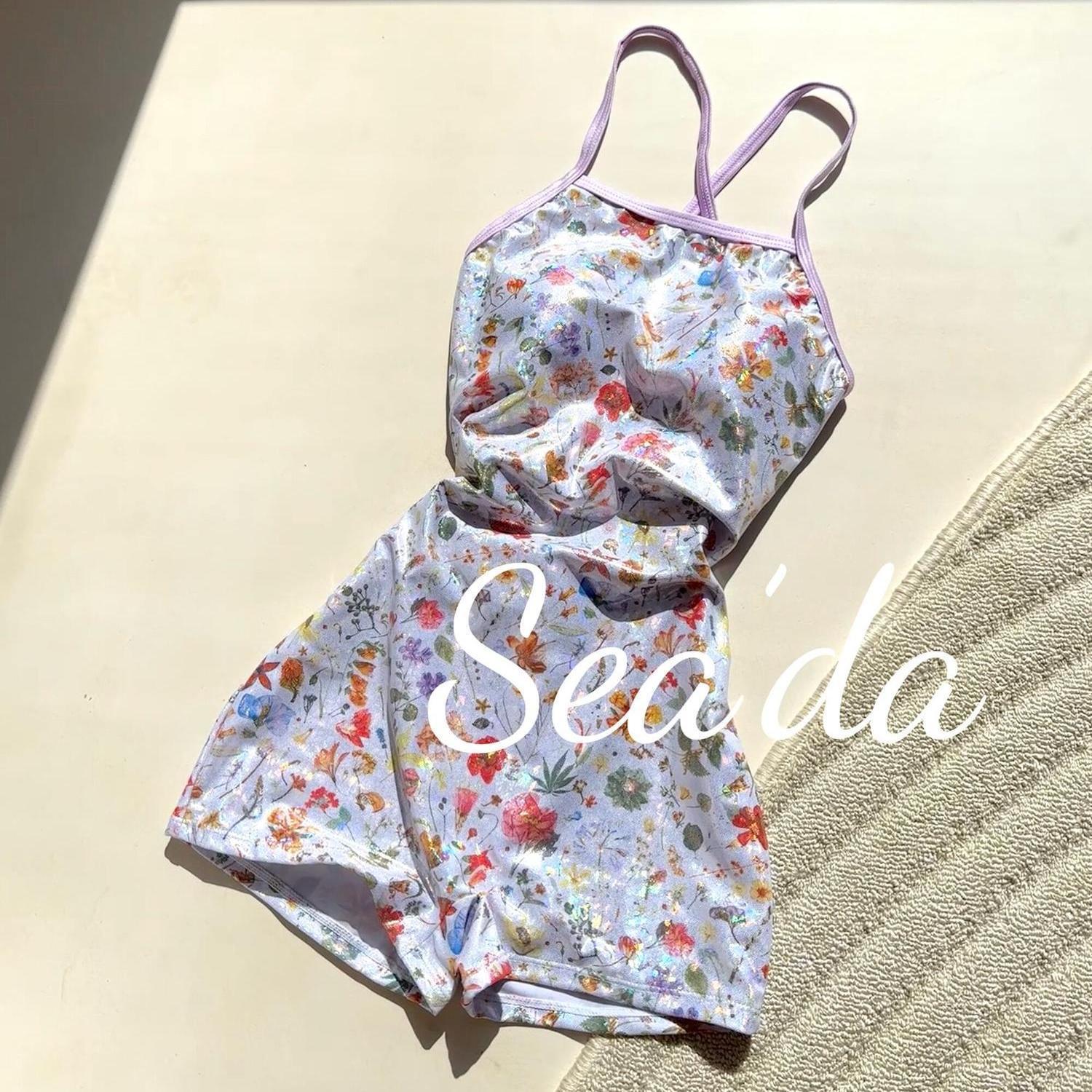 

[Purple Garden] Broken flowers show thinness and cover meat, flat angle sexy swimming bronzing professional racing one-piece swimsuit M