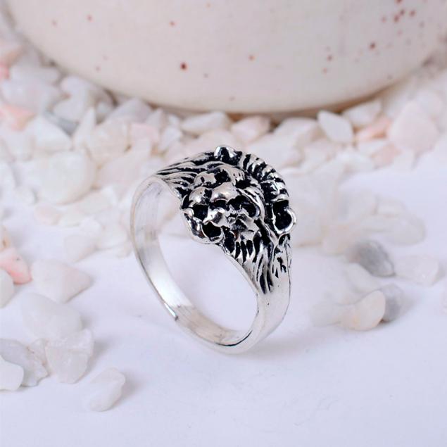 Lion Head Silver Plated Statement Ring | Roaring Lion Brass Biker Jewelry for Men & Women | Strength & Power Gift
