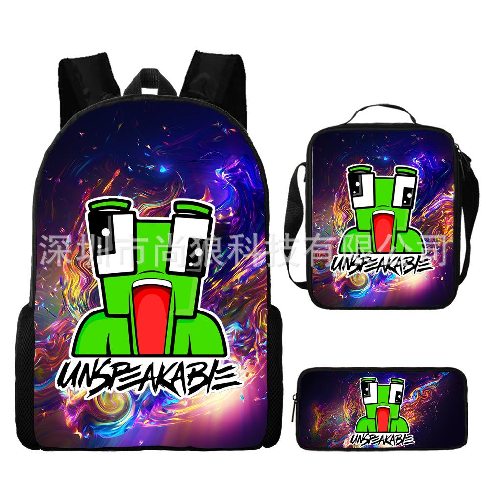 Unspeakable Pattern Schoolbag Large Capacity Backpack Shoulder Bag Pencil Case Three-Piece Set