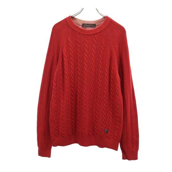 Louis Vuitton Long Sleeve Cable Knit Crew Neck Knit Red Men's Used