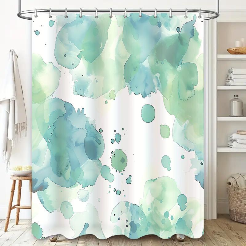 Watercolor Abstract Print Shower Curtain Blue Green Ombre Bathroom Decor Waterproof Fabric With Hooks For Bathtub Easy-Clean