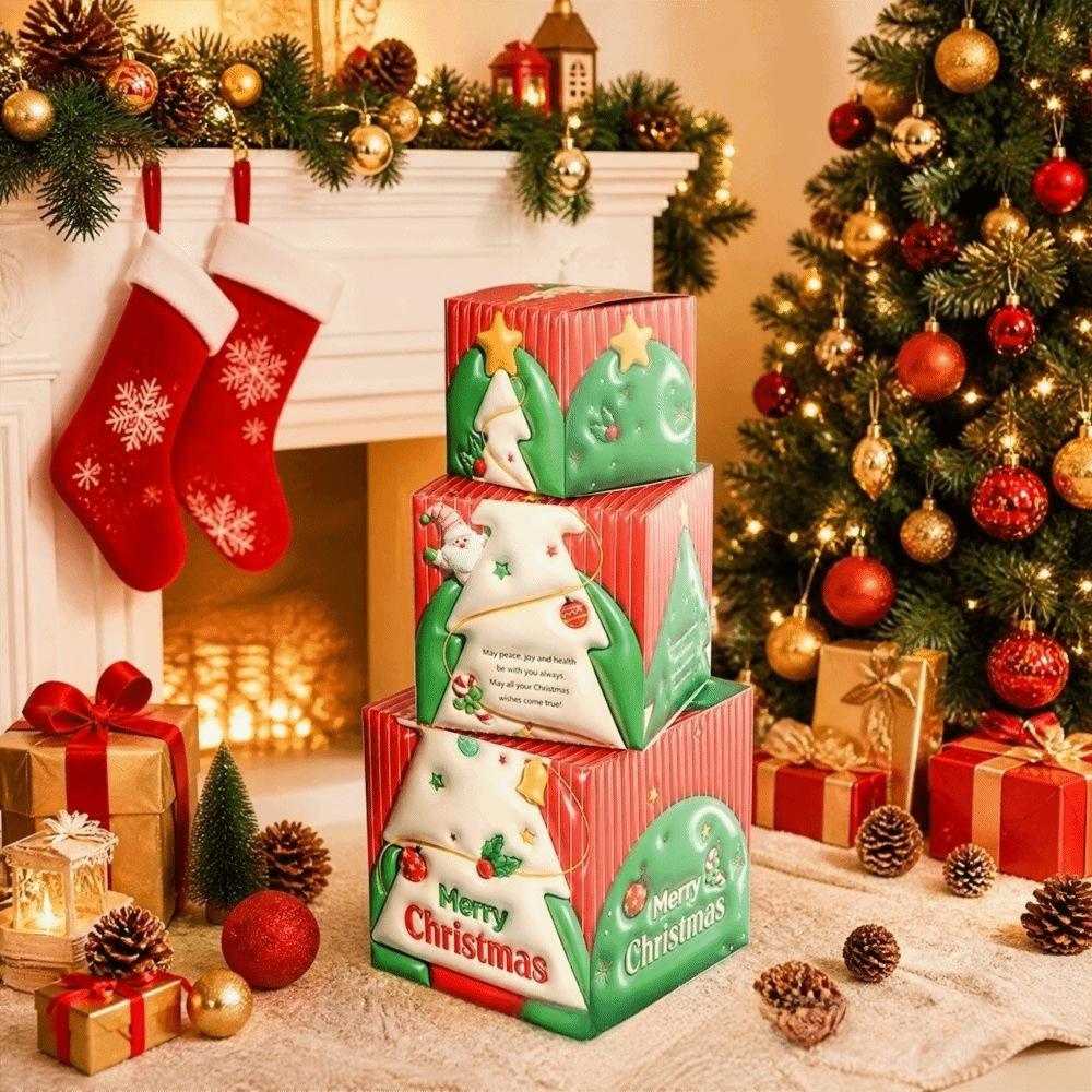 3pcs Snowman Christmas Gift Box Santa Claus Xmas Decor Christmas Storage Box Tabletop Decor