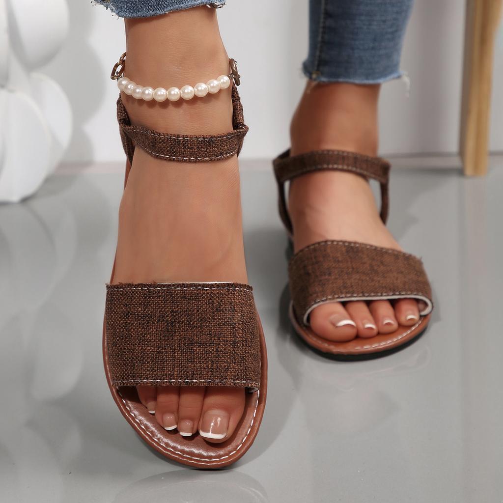 Fashion Women Sandals Summer Fashion Solid Color Comfortable Casual Shoes for Women New Retro Style Lightweight Round Toe Flat Sandals