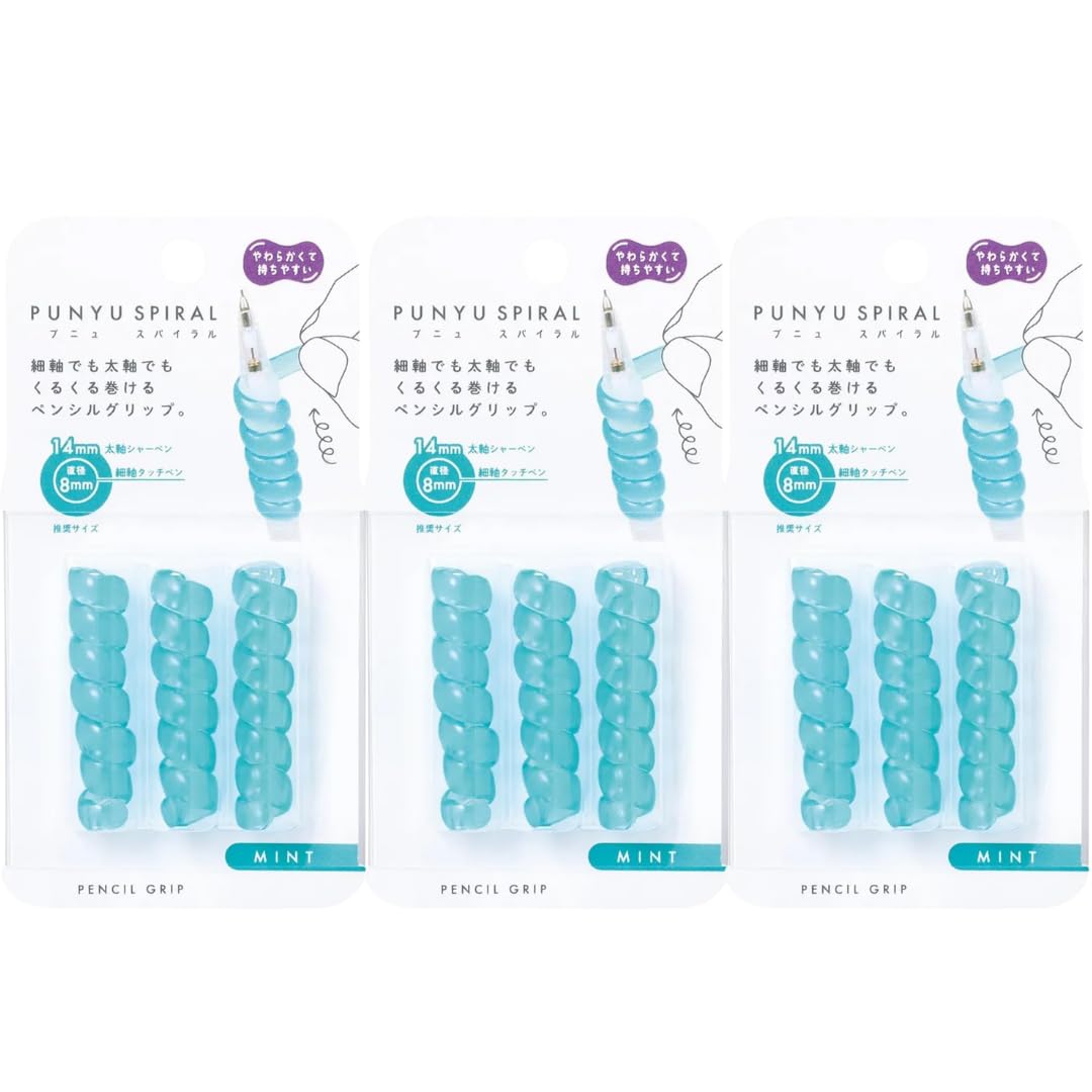 

Kutsuwa Punyu Спиральный карандаш Fits Fits Легко крепится и совместим со стилусами Комфортное письмо в течение длительного времени Набор из 3 штук (грип, прозрачный, ) мятный