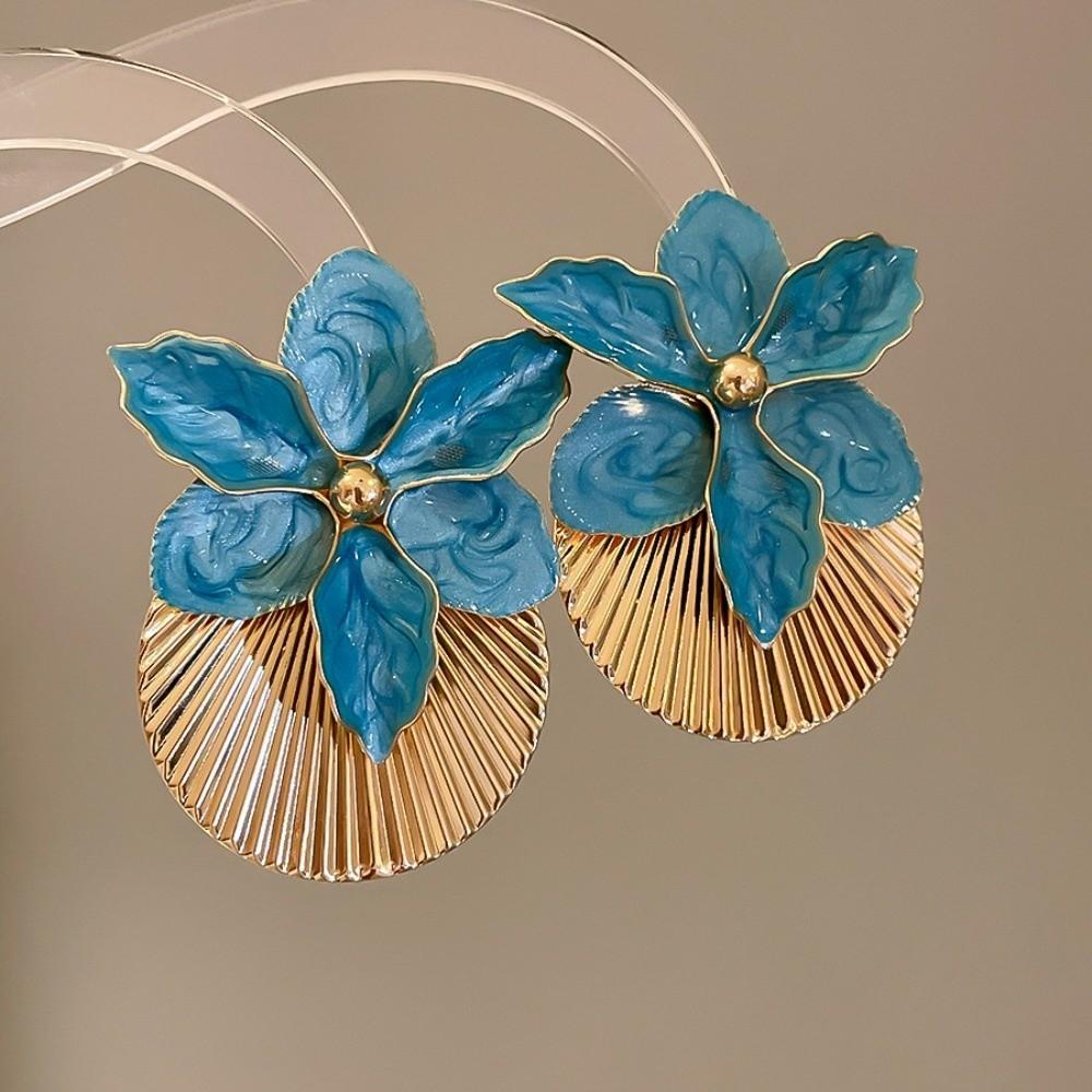 Shell Shape Floral Ear Studs Oil Drip Ear Pendant Orchid Flower Shell Earrings Summer