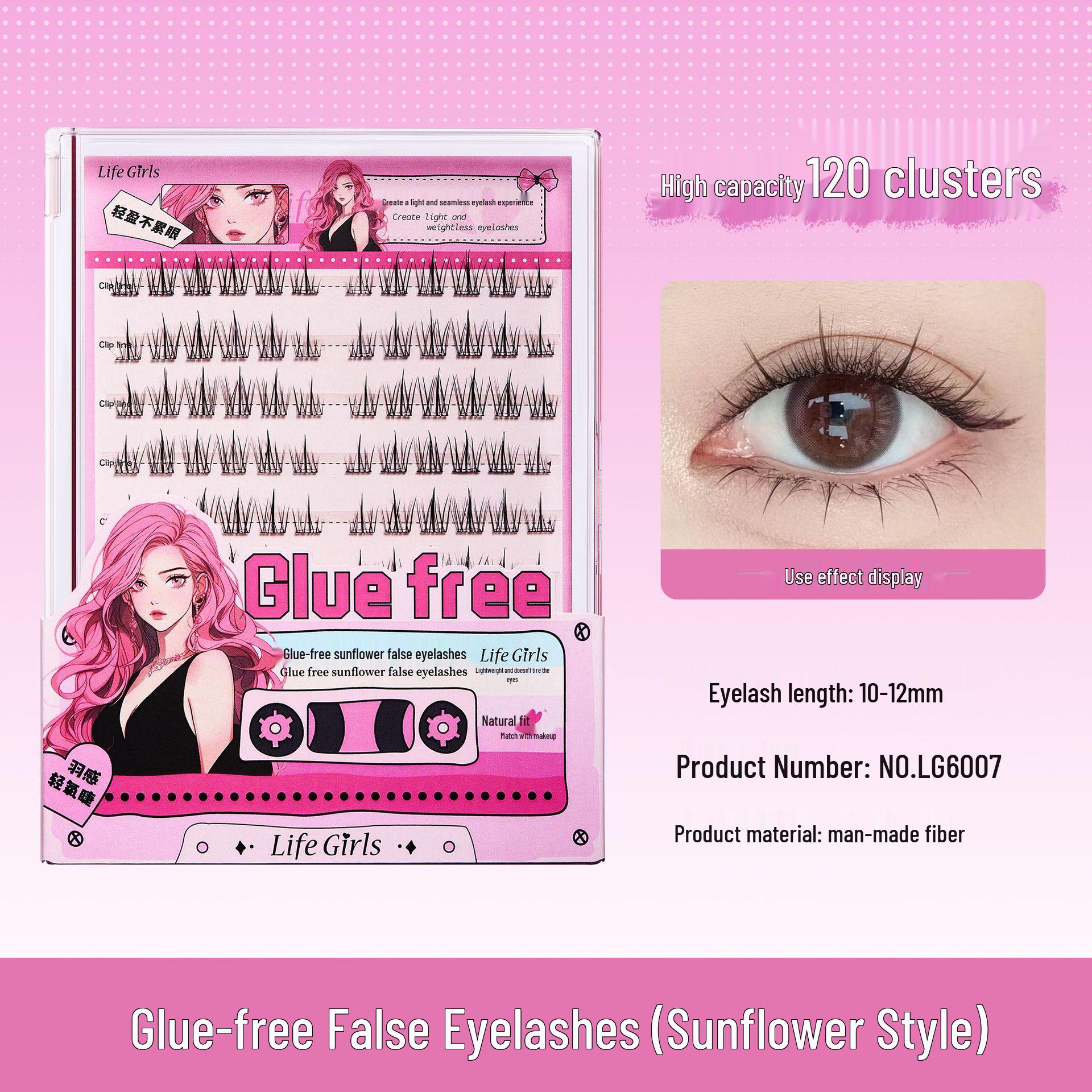 LifeGirls Adhesive-Free Sunflower Jelly Glue Natural Curl False Eyelashes with Transparent Stem