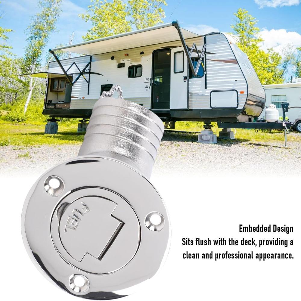 Stainless Steel Fuel Deck Fill 38mm Gas Filler Neck Compact Boat Fuel Cap for RV Fuel Tank Upgrade
