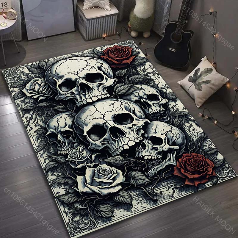 

Personalized Skull Roses Art Print Carpet for Living Room Bedroom Bedside Sofa Table Floor Mat Home Area Rug Decor Large Size 40x60cm (16x24in)