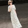 Lansere Polka Dot Ruffled V-Neck Midi Dress