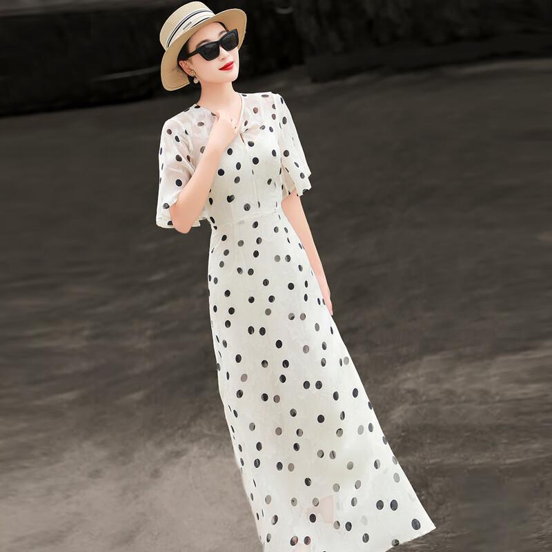Lansere Polka Dot Ruffled V-Neck Midi Dress
