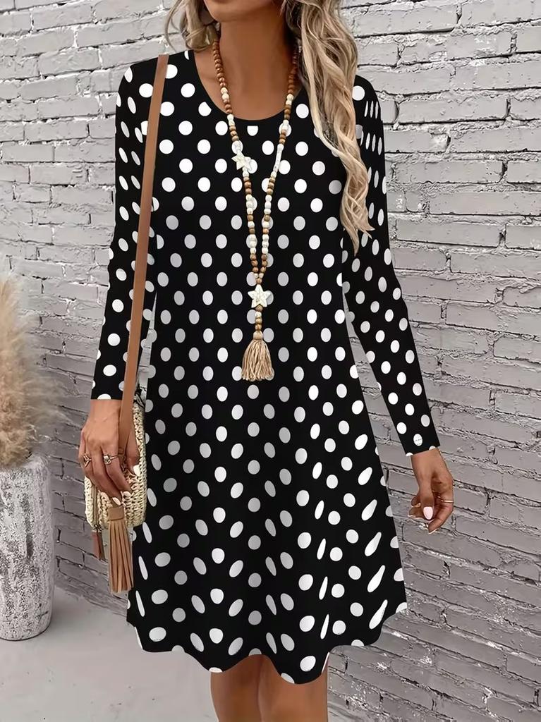 Women's Long Sleeved Round Neck Mini Dress, 3D Retro Geometric Pattern Printed Casual Vacation Style Dress Vestidos De Mujer
