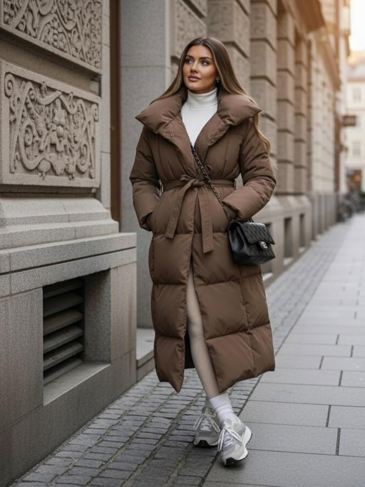 Giacca imbottita da donna con colletto alto e maniche lunghe, tinta unita, lunghezza in vita, calda e alla moda, autunno inverno 2026