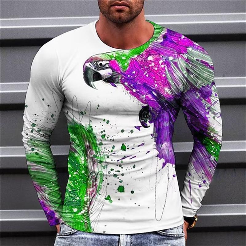 Langarm T-Shirt 3D-Druck Adler Tierdruck Herren Rundhals Lässig Bequeme Kleidung Streetwear Rundhals T-Shirt Oberteil