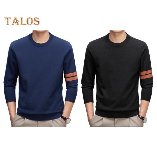 Suéter de Otoño Invierno para Hombre con Puños y Bajo Elásticos Cuello Redondo Grueso Mantener Caliente Color Sólido Manga Larga Top de Largo Medio