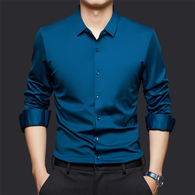 Men's Solid Color Long Sleeve Button Down Shirt Casual Slim Fit Turndown Collar Shirt