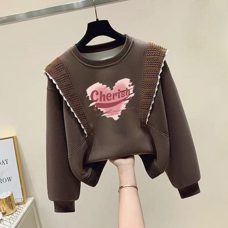 

Children s Casual Graffiti Love Hoodie Autumn and Winter Girls Ruffled Long-sleeved Coat 160