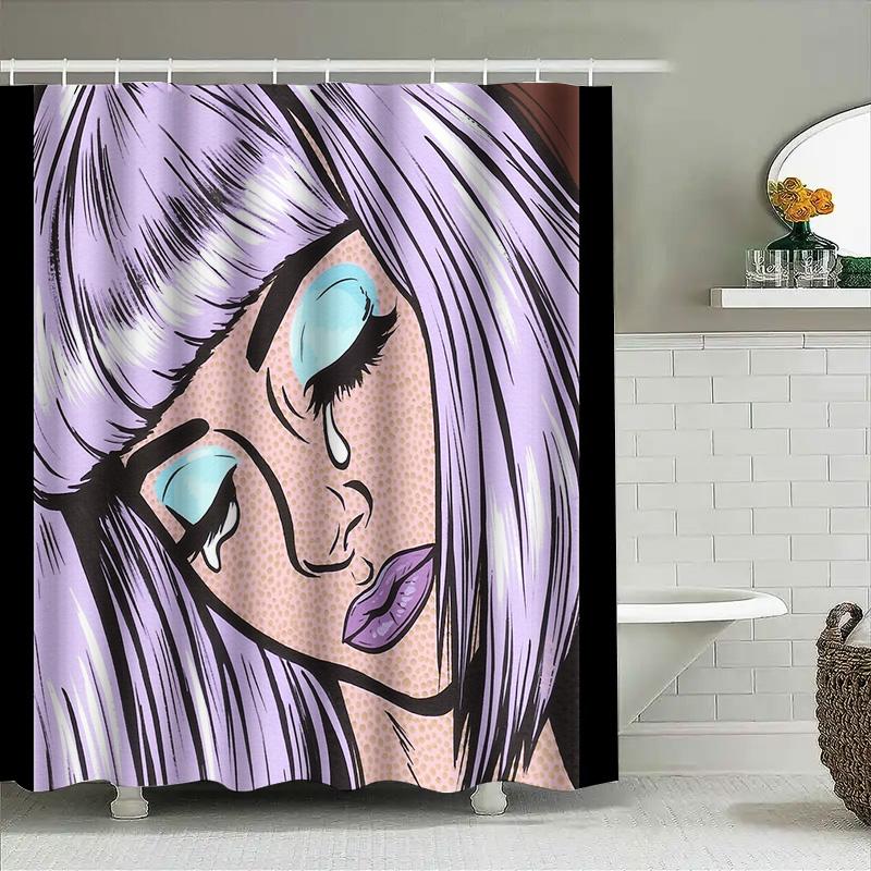 Pop Art Portrait Shower Curtain Anime Girl Decor Japanese Kawaii Aesthetic Room Divider Waterproof Bathroom Curtains Home Decor