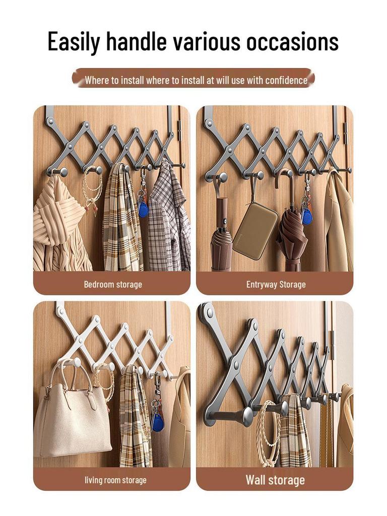 Door-Mounted Foldable Bag & Coat Rack with Stainless Steel Hooks