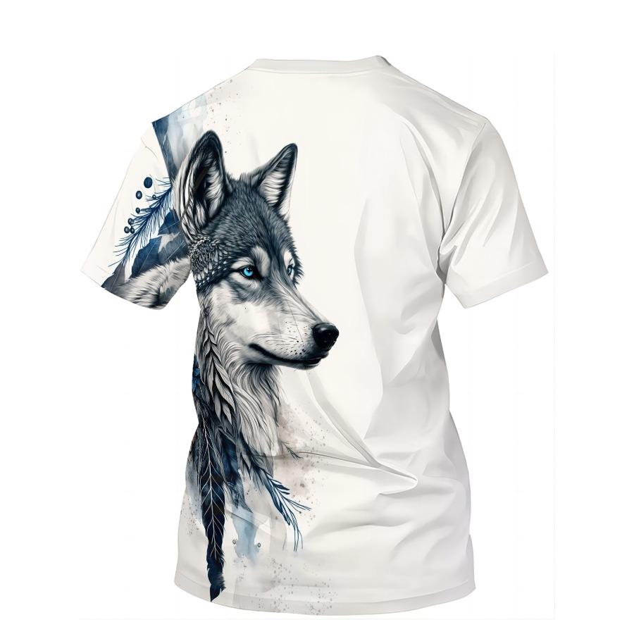 Trička s bílým vlčím vzorem Léto Černá Trička Muži Streetwear Tričko s 3D tiskem Móda O Krk Topy s krátkým rukávem