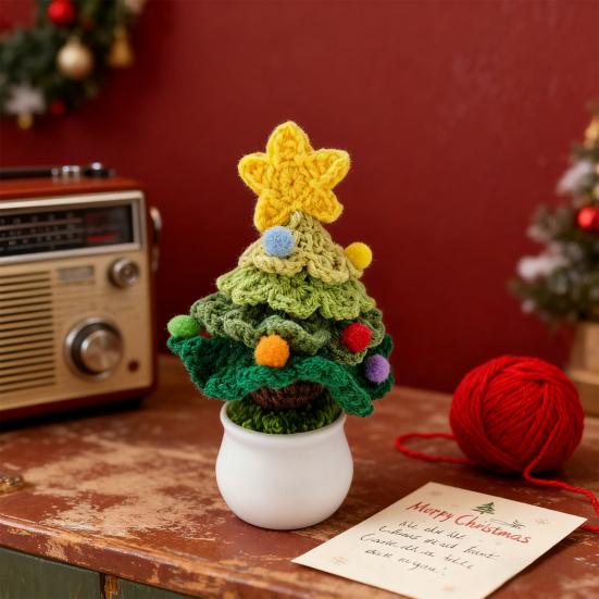 Christmas Yarn Ornament Bright Color Xmas Tree Star Shape Knitted Tree Decoration Home Party Holiday Accent