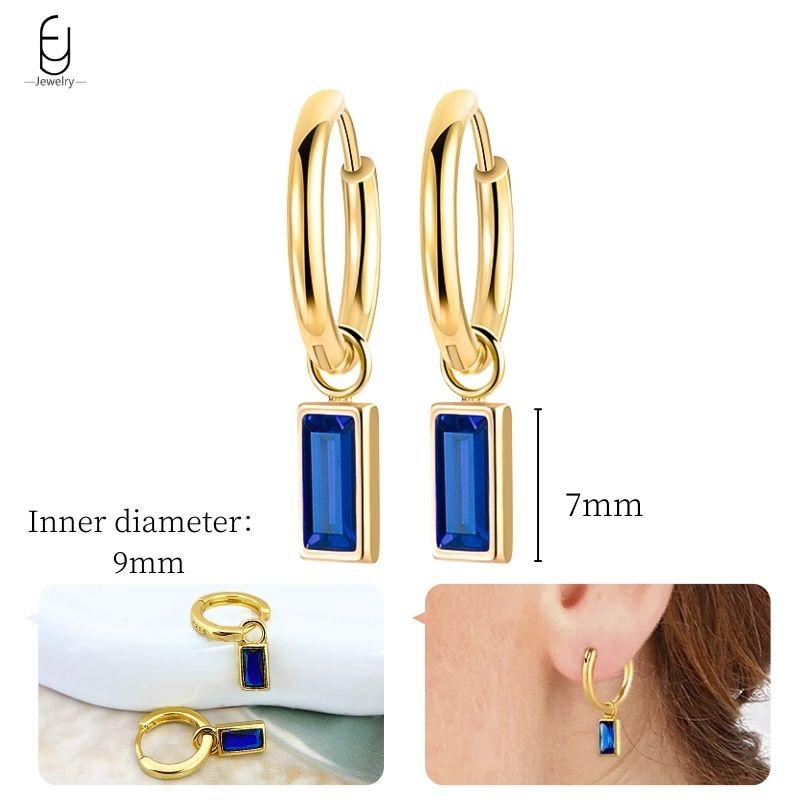 925 Silver Ear Buckles Fashion Hoop Earrings Dark Blue Crystal Pendant Gold Earrings High Women's Jewelry Luxury Gifts