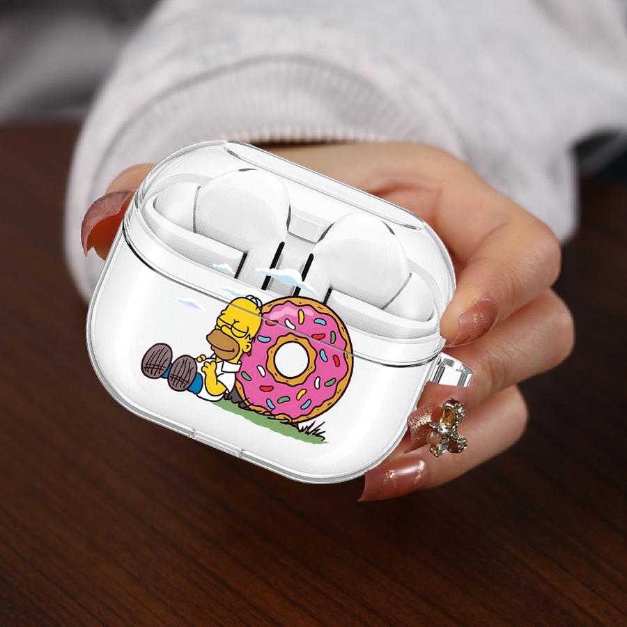 Clear Earphone Cases Cover With Hook Case For Samsung Galaxy Buds 2Pro 2 Live 4 Pro 4Pro 3 FE 3Pro Cartoon The Simpsons
