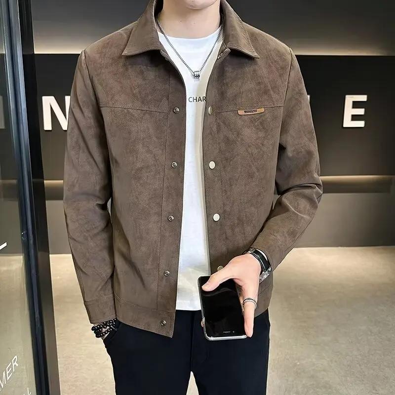 Trendy High-end Men's Jacket New  Model Casual Fashionable Top Layer Hollow Sleeve Loose Fit Border Collar Thickened