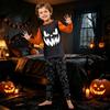 Family Matching Halloween Printed Round Neck Long Sleeve Pajama Set with Long Pants for Women and Children