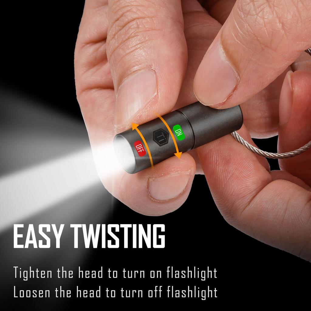 KeyUnity Mini-Taschenlampe, Batteriebetrieben, 33 mm Lang, KF00 BK, Kompakte LED, Titanlegierungs-Taschenlampe, Ultra-Mini-Größe mit Schlüsselring, Praktisches Licht, Co