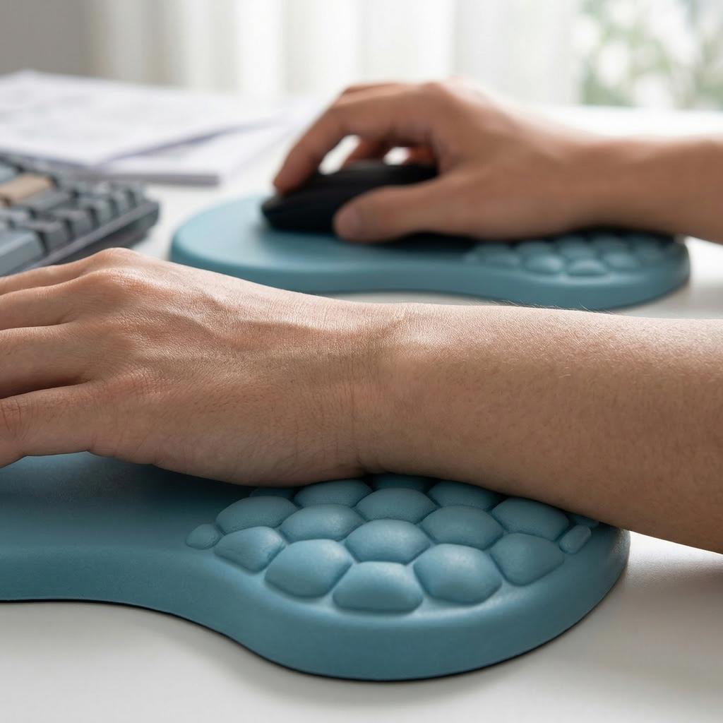 Ergonomic Memory Foam Mouse Pad Wrist Rest Support with Non Slip Base and Honeycomb Cushion Design for Office Home Use