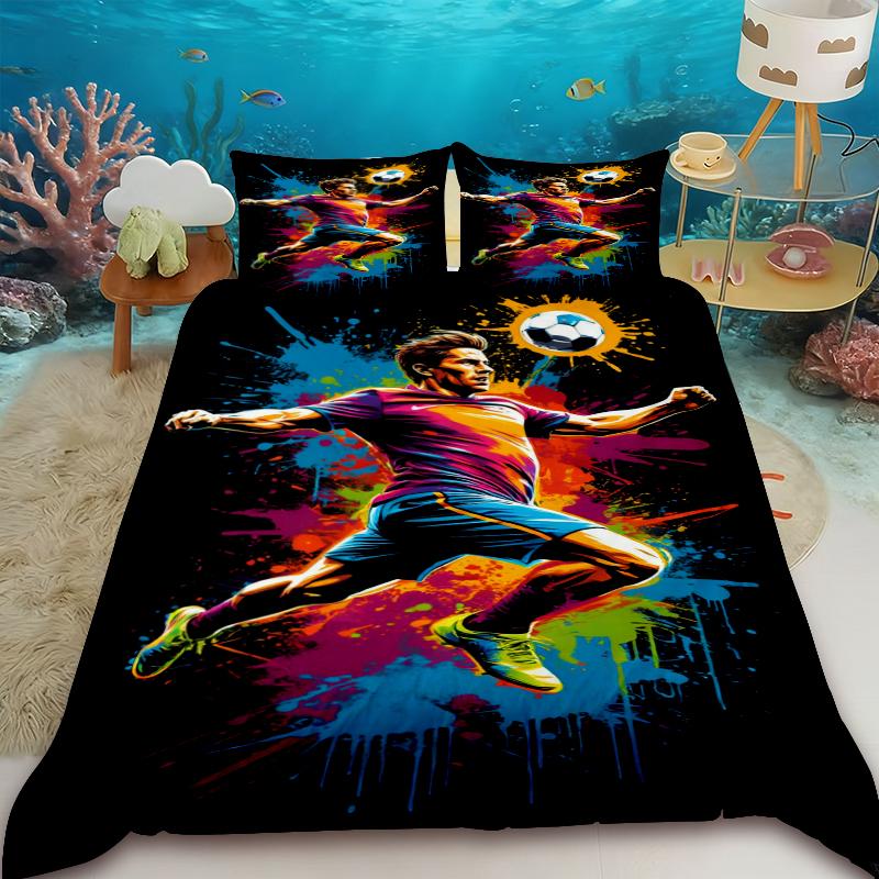 Duvet Cover Set Ronaldo Idol Football Star 3D Printed Quilt Cover for Teens Kids Boys Girls Soft Bed Cover with Zipper