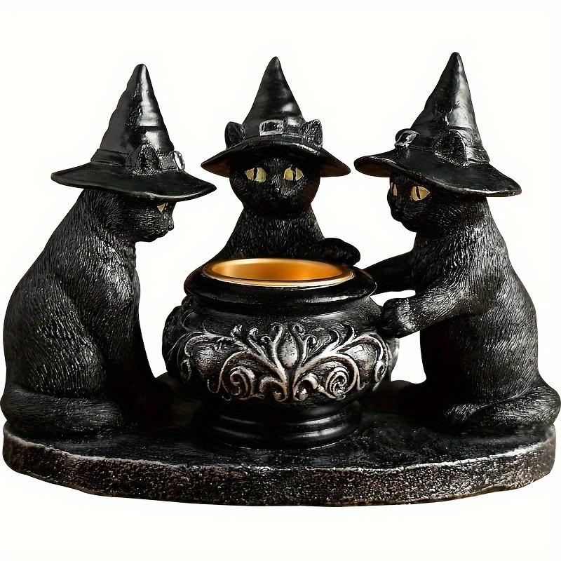 Hexenkatzen-Skulpturen Sammlerfiguren Set mit 1, Halloween Metall- und Harzdeko, Innenbereich, Saisonale Feiertagsdekorationen