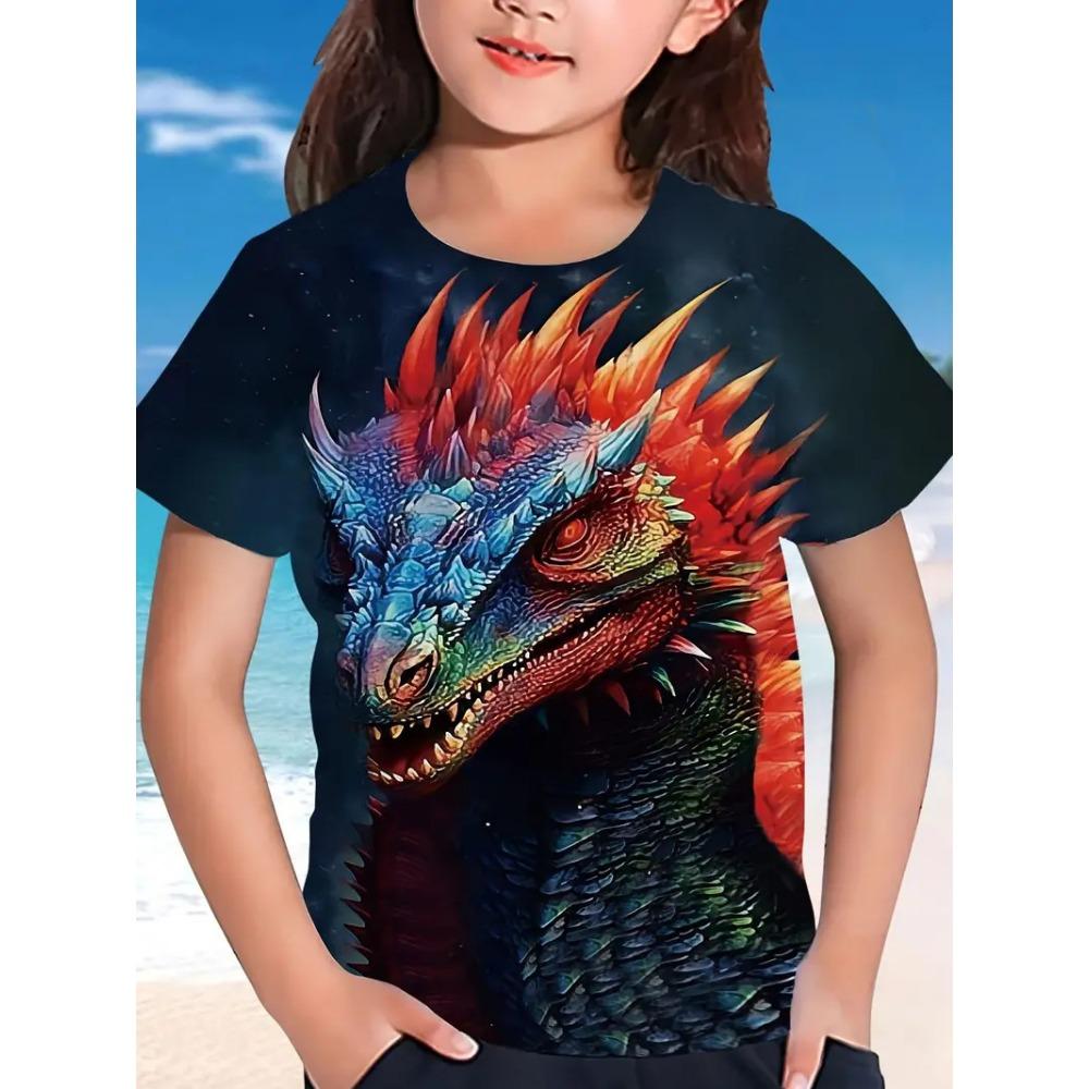 New summer girls short-sleeved T-shirt animal 3D digital printing trend casual loose tops