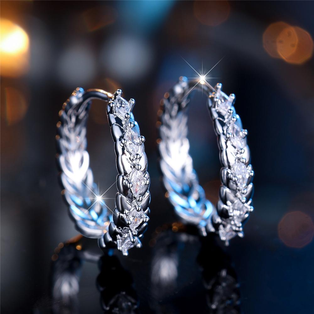 Charm Female White Zircon Stone Round Hoop Earrings Silver Gold Color Simple Wedding Jewelry For Women