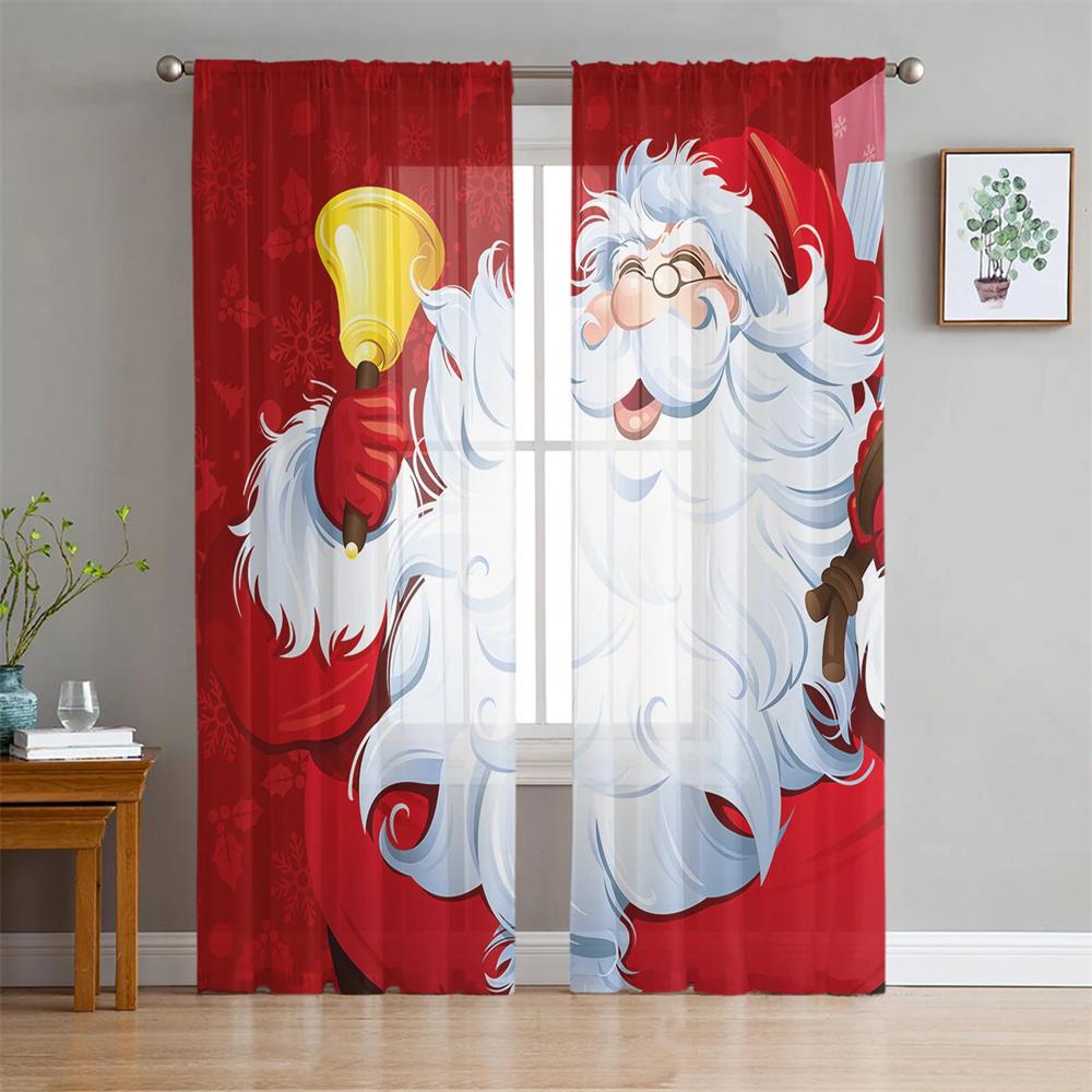 Cartoon Weihnachten Weihnachtsmann Glänzend Rot Rosa Tüll Fenstervorhänge Wohnzimmer Schlafzimmer Transparent Heimdeko Chiffon Voile Küche 2 Stück
