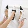 Coarse Heel Pointed Single Shoes Women's Black and White Color Matching Bag Head Large Size 2025 Summer Celebrity High Heels