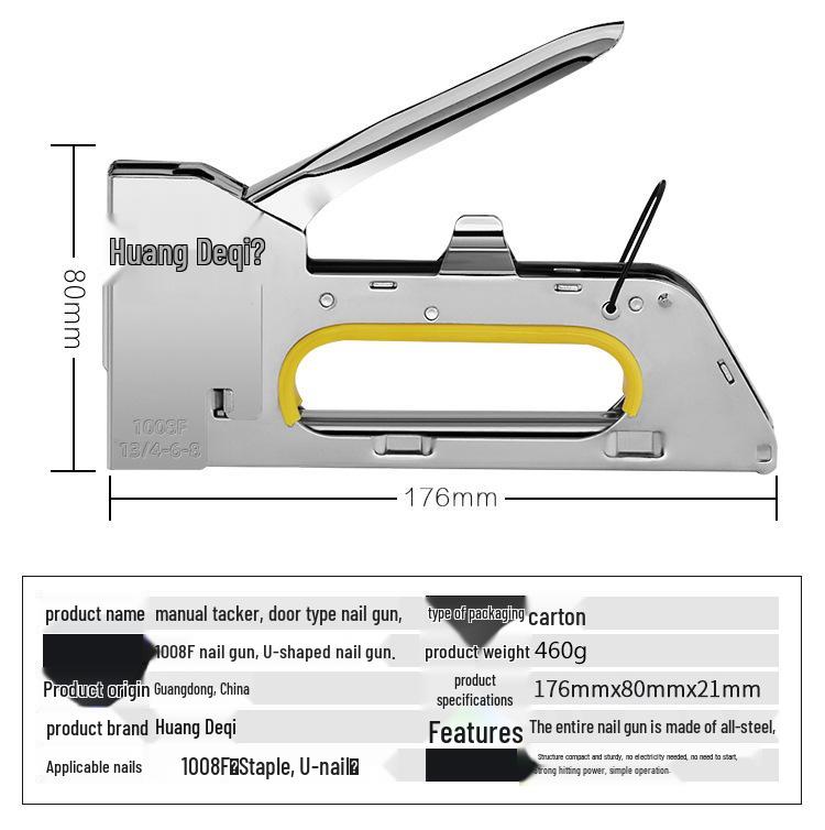 Martin 1008F Manual U-Shaped Brad Nailer & Stapler Gun for Door Nails & Spray Painting