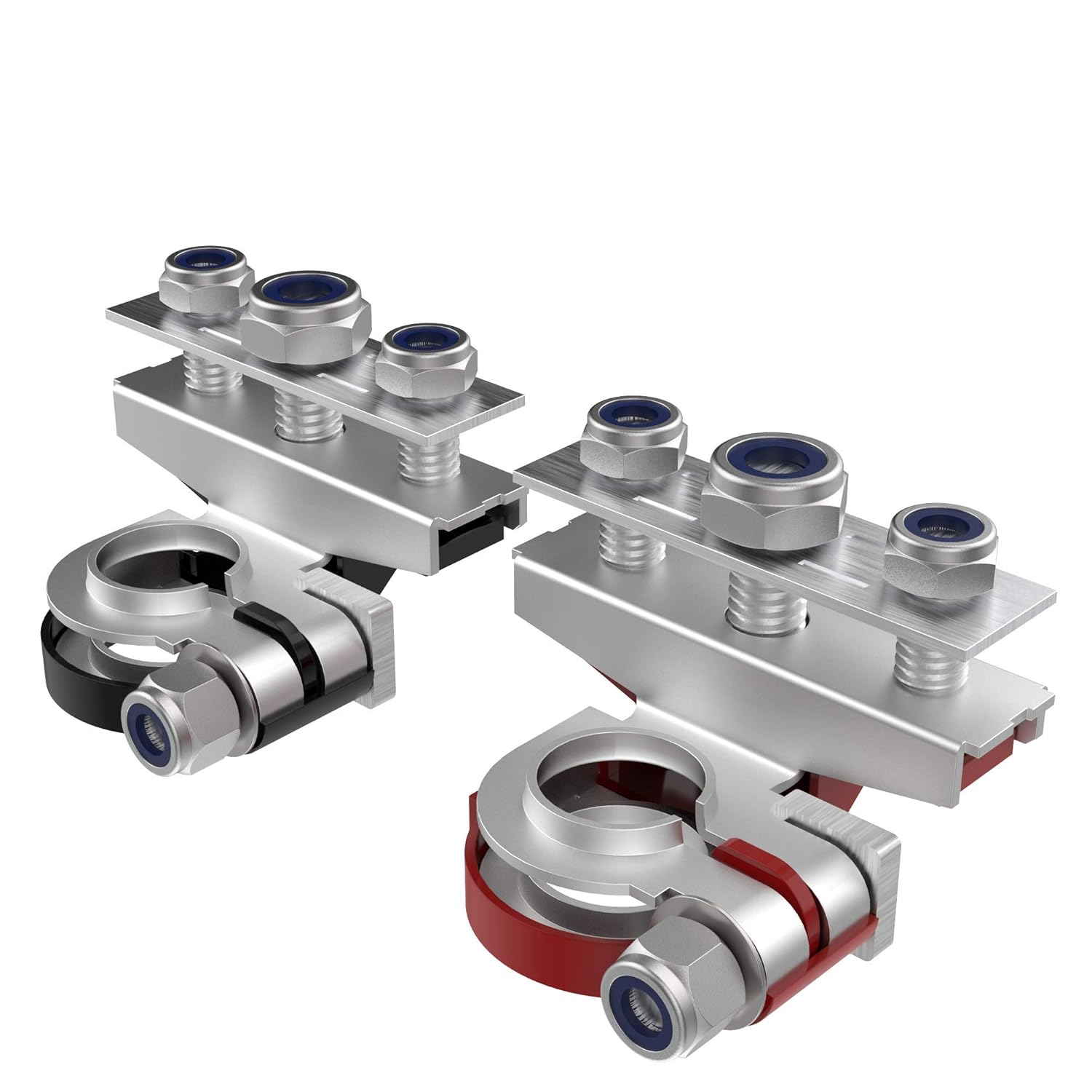 2Pcs 12V Automotive Top Post Car 3 Way Battery Wire Cable Terminals Clamp Connectors Kit Positive And Negative Set Red & Black