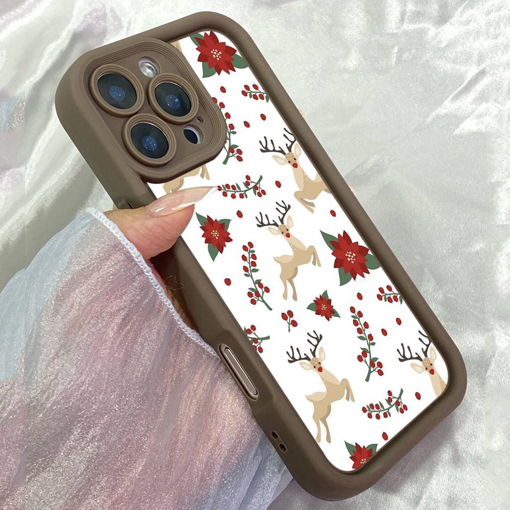 

JT139 Christmas Deer Tree Flowers for iPhone 17 16 15 Pro Max Samsung S26 S25 Ultra A17 A16 A07 A56 Xiaomi 15T Redmi 15c 14c Note 14 Soft TPU Case Redmi 15C 4G/5G(171.6) коричневий