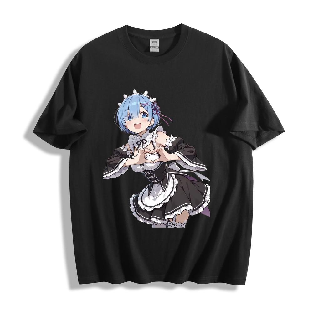 Re:Zero Rem Heart Gesture T-Shirt - Blue Hair Maid Uniform Design Unisex Tee