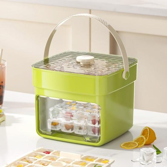 Press-Release Ice Cube Tray with Storage Bin & Ice Shovel Large Capacity Ice Mold for Freezer Leak-Proof Stackable BPA-Free Ice Maker for Home Party