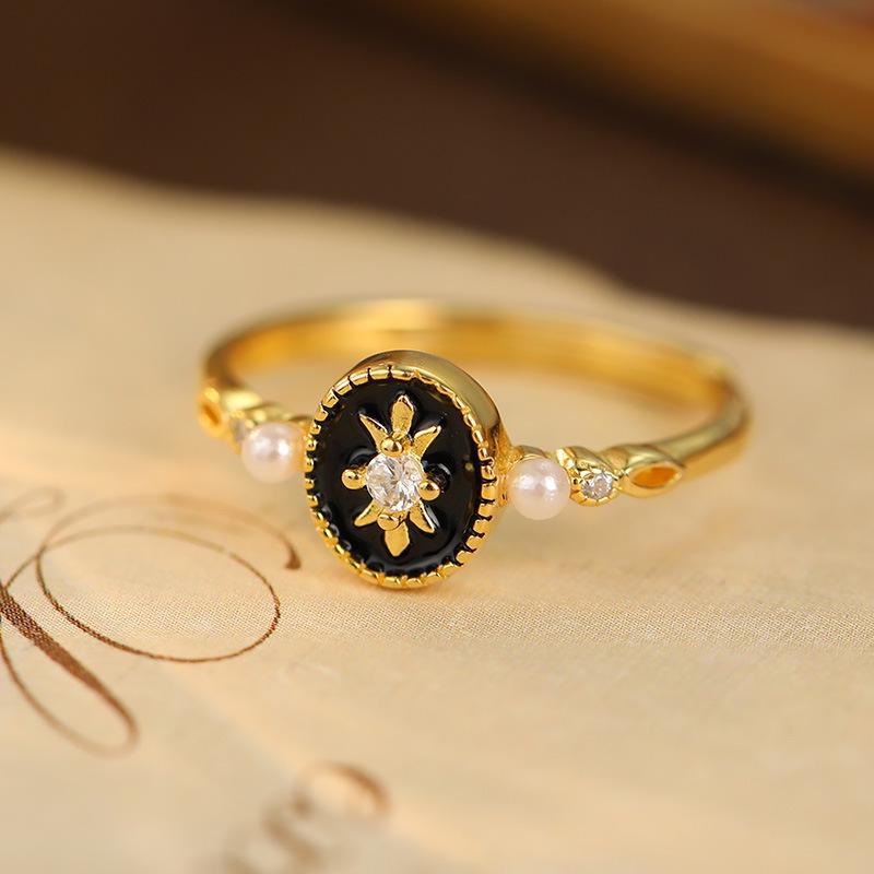 

Кольцо Banyan Tree S925 Silver Black Glasure Pearl Open Ring - Retro French Style Adjustable opening золотой