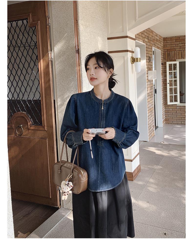 Women's 2025 Spring Retro Puff Sleeve Denim Shirt – Stylish, Unique, and Trendy Short Top