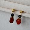 Retro Black & Red Agate Beaded Silver Stud Earrings
