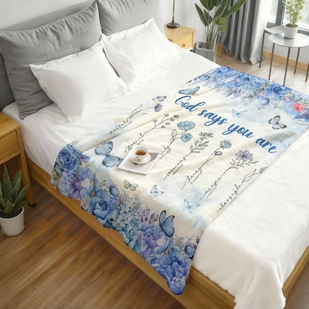 New Arrivals: A Single Christian Women'S Baptism Blanket Featuring a Floral And Butterfly Design with Uplifting Scripture