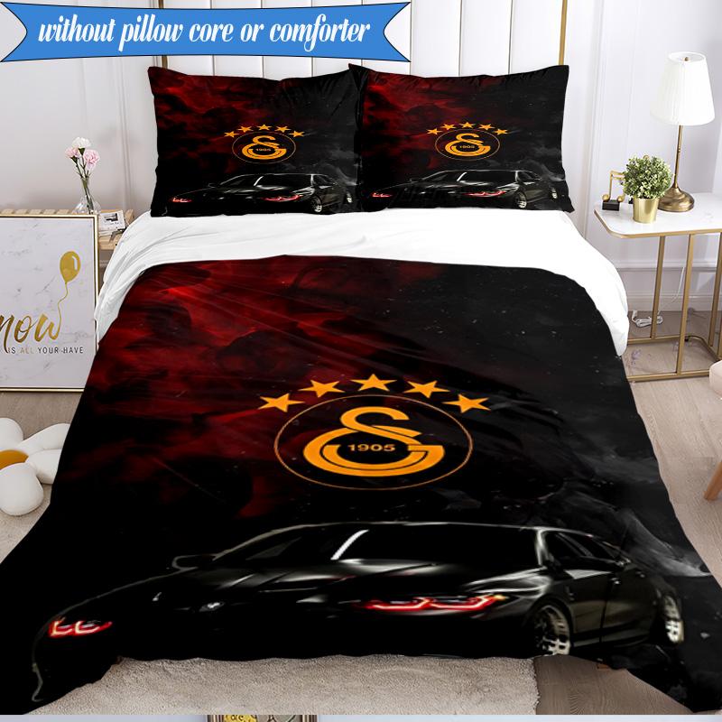 3PCS Galatasaray Football Club Crest Bedding Set 2D Printing (Includes 1 Duvet Cover + 2 Pillowcases Coreless), Bedroom decor,Fan gift
