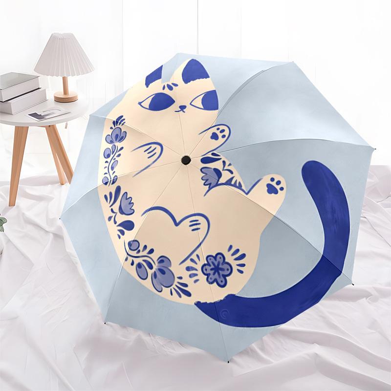1pc Cat Decor Automatic Opening/closing Umbrella, Reinforced 8-Rib Construction, Compact Travel Umbrella Yy250808209
