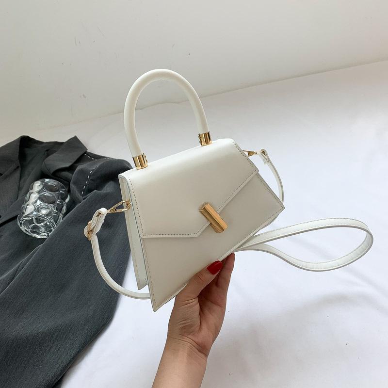 Fashionable Pure Color Lock Buckle Handbag Commuter Single Shoulder Crossbody Small Square Bag for Summer CLE
